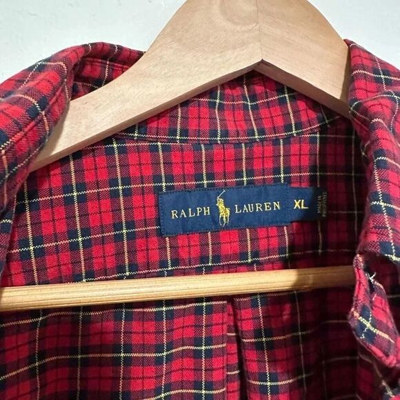 Ralph Lauren Button Down Red Plaid Mens Long Sleeve Size XL - Picture 2 of 3
